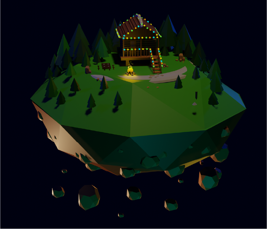Render 3D de isla flotante en Blender versión uno